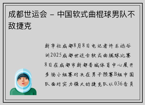 成都世运会 - 中国软式曲棍球男队不敌捷克
